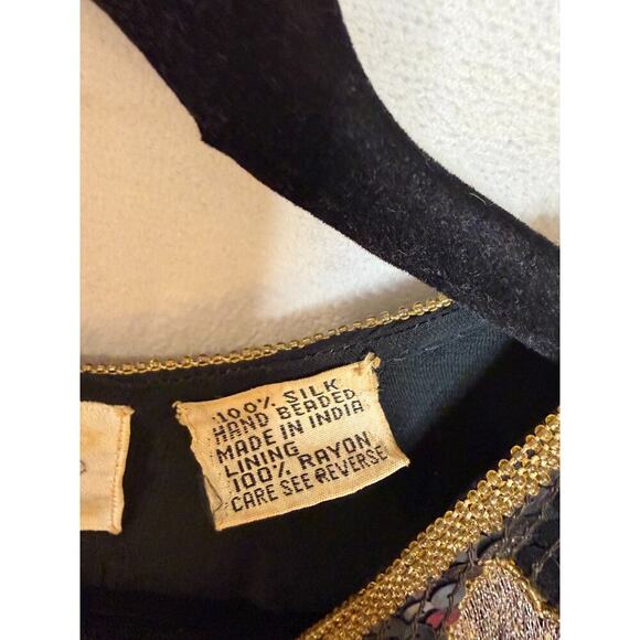Vintage Sequin Drs Sz L Black Gold 100 Silk Festive Holiday Party Classic - Picture 4 of 7